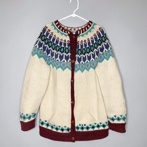 Amazing Hand Knit Wool Chunky Knit Cardigan Unisex One Size Fair Isle Ecuador